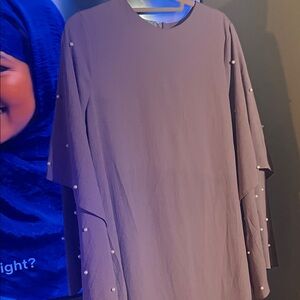 Mauve Kaftan modest abaya dress with Pearl Details